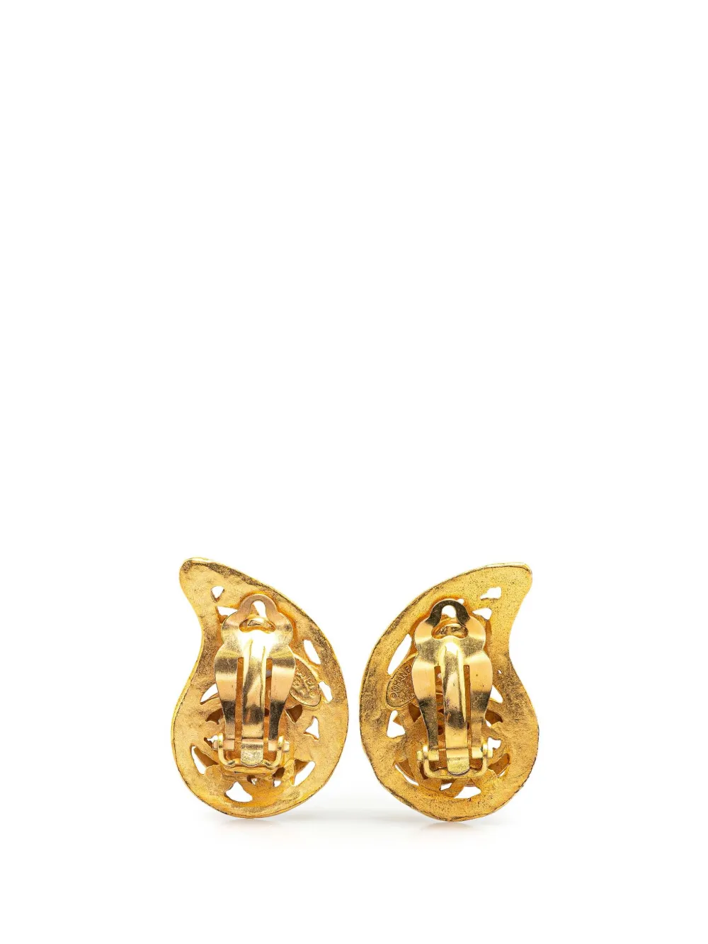 Pre-owned Chanel 1995 Gold Plated Cc Paisley Clip On Earrings Costume Earrings