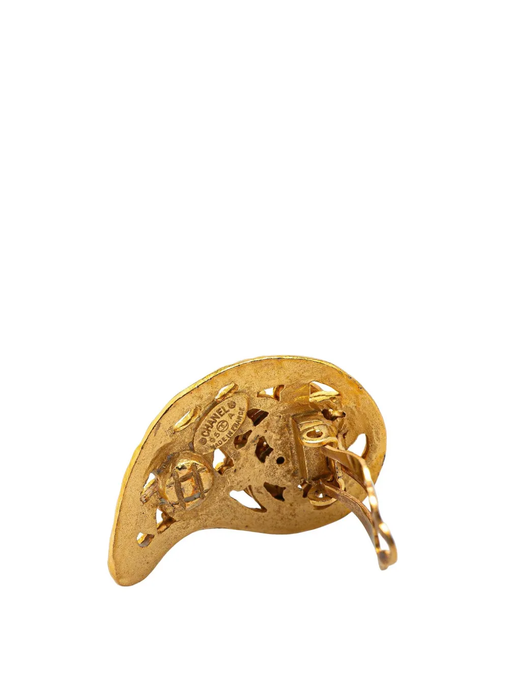 Pre-owned Chanel 1995 Gold Plated Cc Paisley Clip On Earrings Costume Earrings