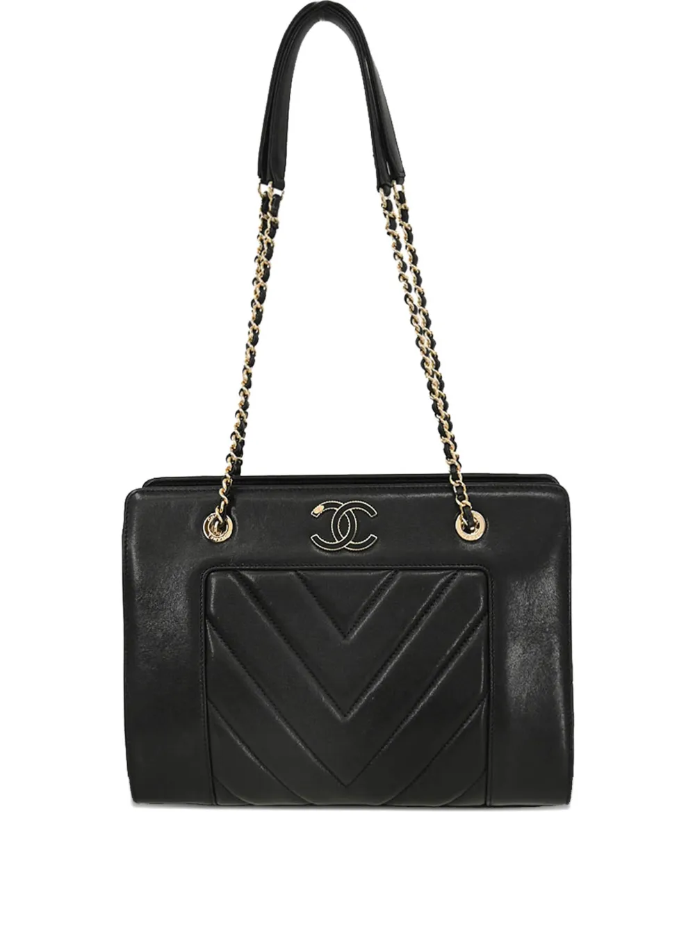 CHANEL Pre-Owned 2017 シェブロン マトラッセ レザーハンドバッグ - ブラック CHANEL Pre-Owned 2017 シェブロン マトラッセ レザーハンドバッグ - ブラック