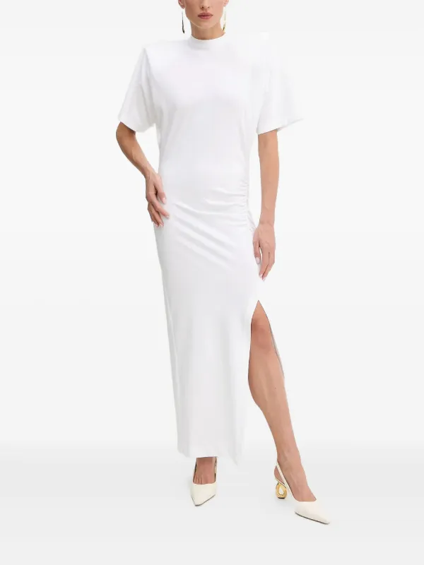 striped off the shoulder maxi dress Gracey Striped One Shoulder Maxi Dress Beige/White