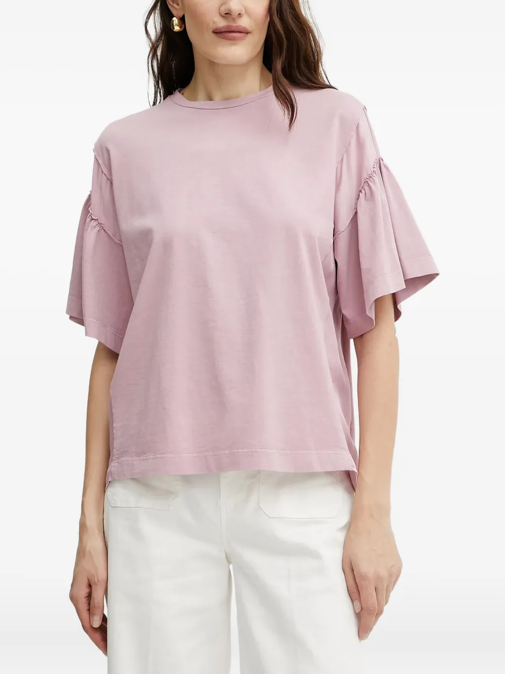 frilled-sleeve T-shirt