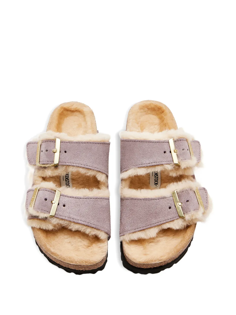 Birkenstock Arizona Buckle Shearling Sandals In Purple