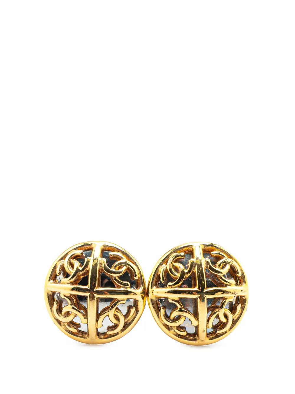 CHANEL Pre-Owned 2003 Gold Plated Faux Pearl CC Round Clip On Earrings CHANEL Pre-Owned 2003 Gold Plated Faux Pearl CC Round Clip On Earrings