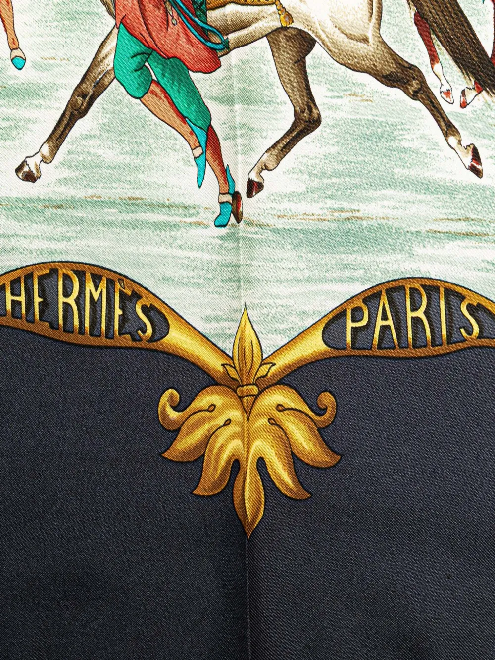 Pre-owned Hermes 20th Century Les Chevaux Des Moghols Silk Scarf Scarves In Blue