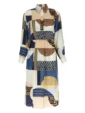 FENDI geometric-print silk belted dress - Blue