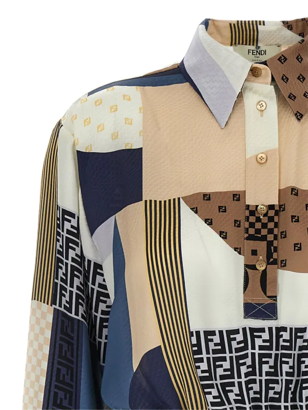 FENDI ジオメトリックパターン シルクベルテッドドレス | ブルー