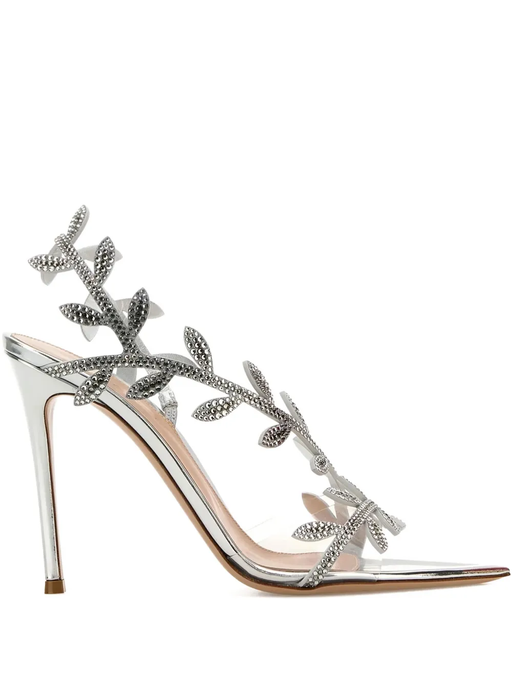 Gianvito Rossi Crystal-leaf Leather Sandals In Silver