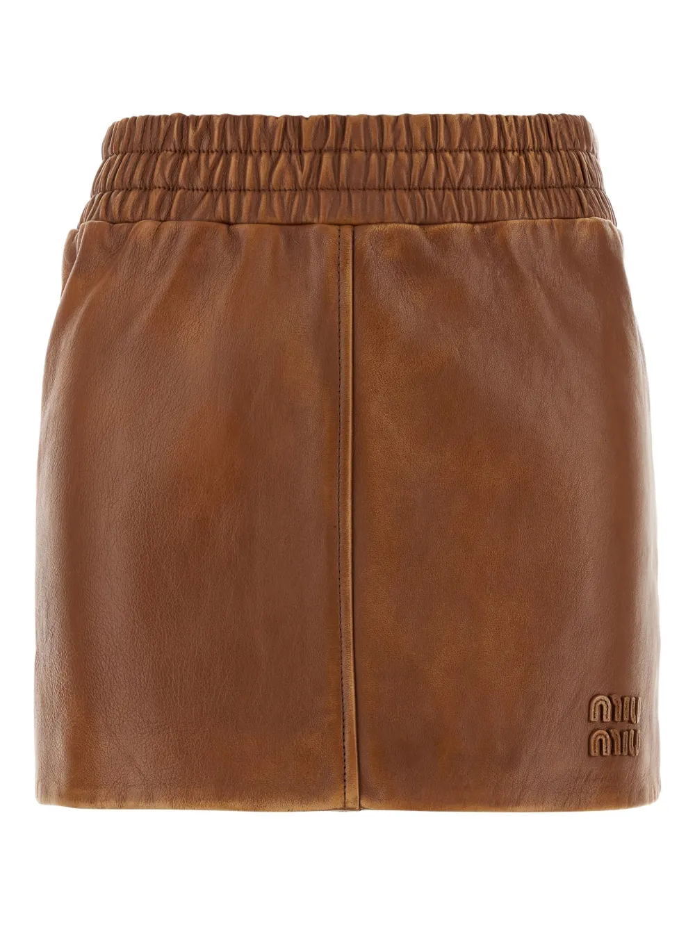 Miu Miu elasticated leather mini skirt | Brown | Image 1
