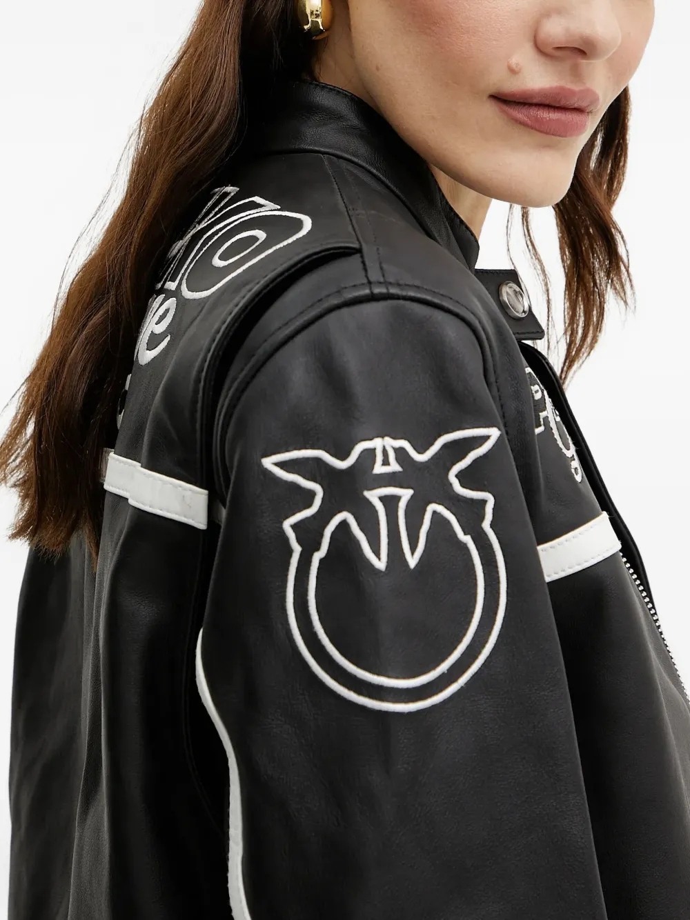 PINKO leather racer jacket Zwart