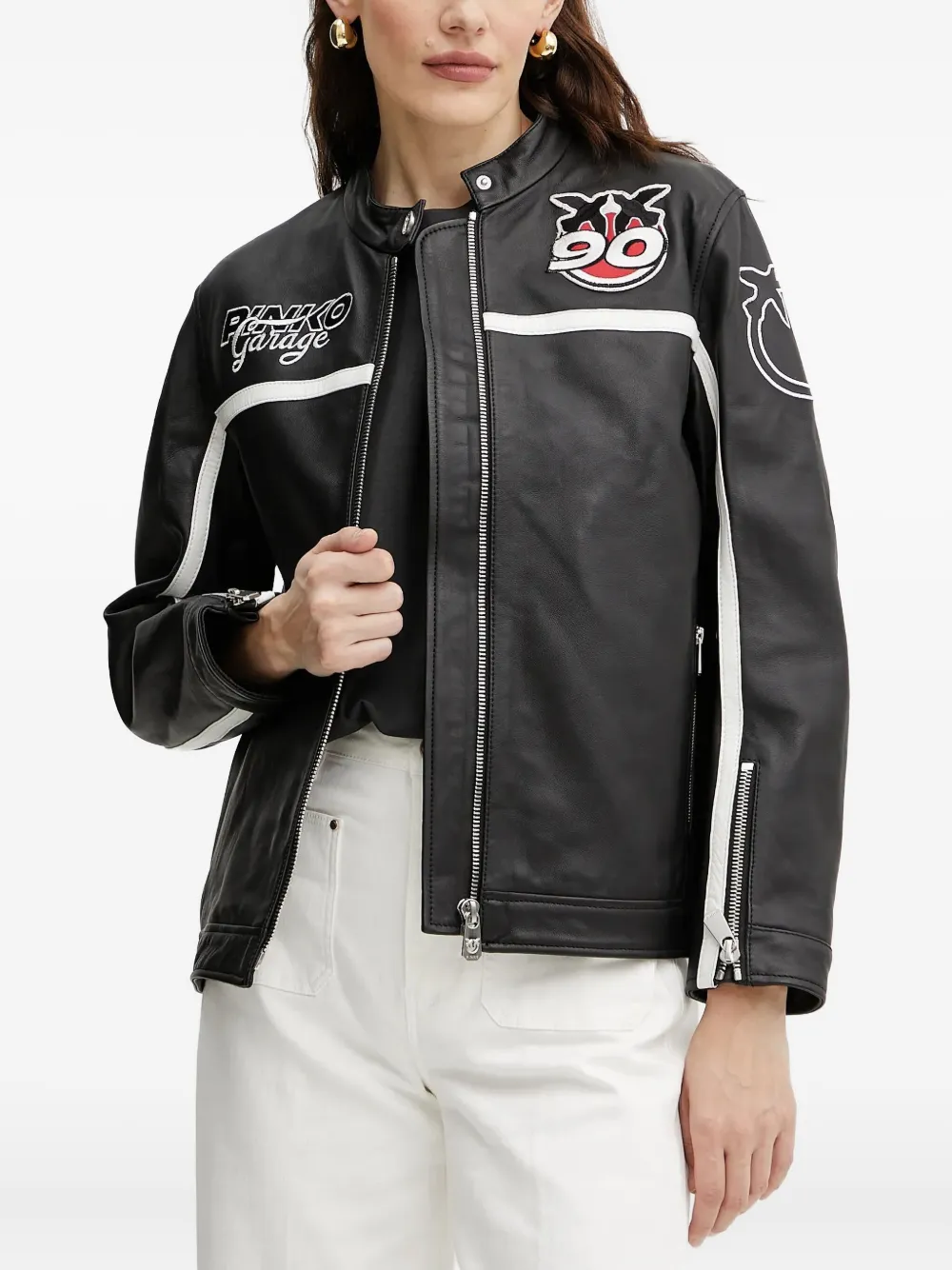 PINKO leather racer jacket Zwart