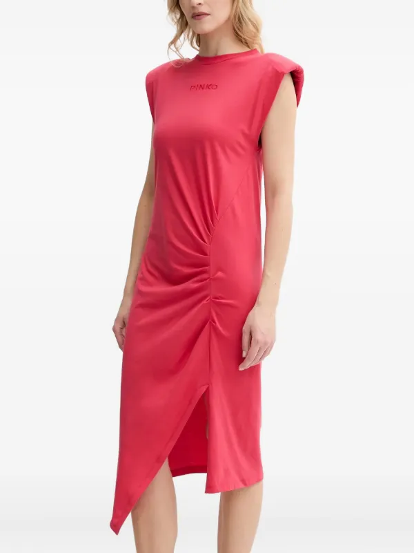 open lace back dress Hot Pink Gathered Midi Dress With Shoulder Pads  AX Paris