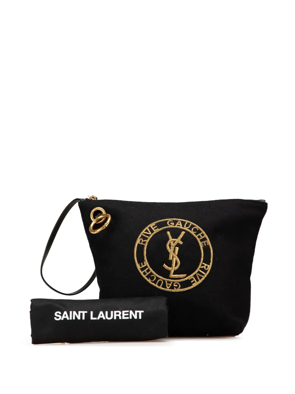 Pre-owned Saint Laurent 2002 Wool Embroidered Rive Gauche Pouch Clutch Bag