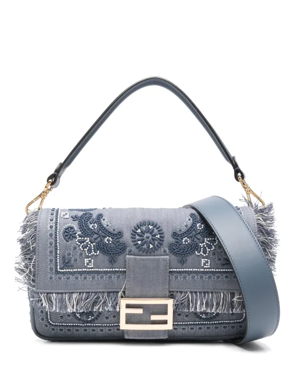 ショルダーバッグ・ポシェット FENDI 'Baguette' medium shoulder bag (8BR600AT0S F0EMR) Fendi Brown/Beige Striped Canvas/Leather Medium Baguette Bag