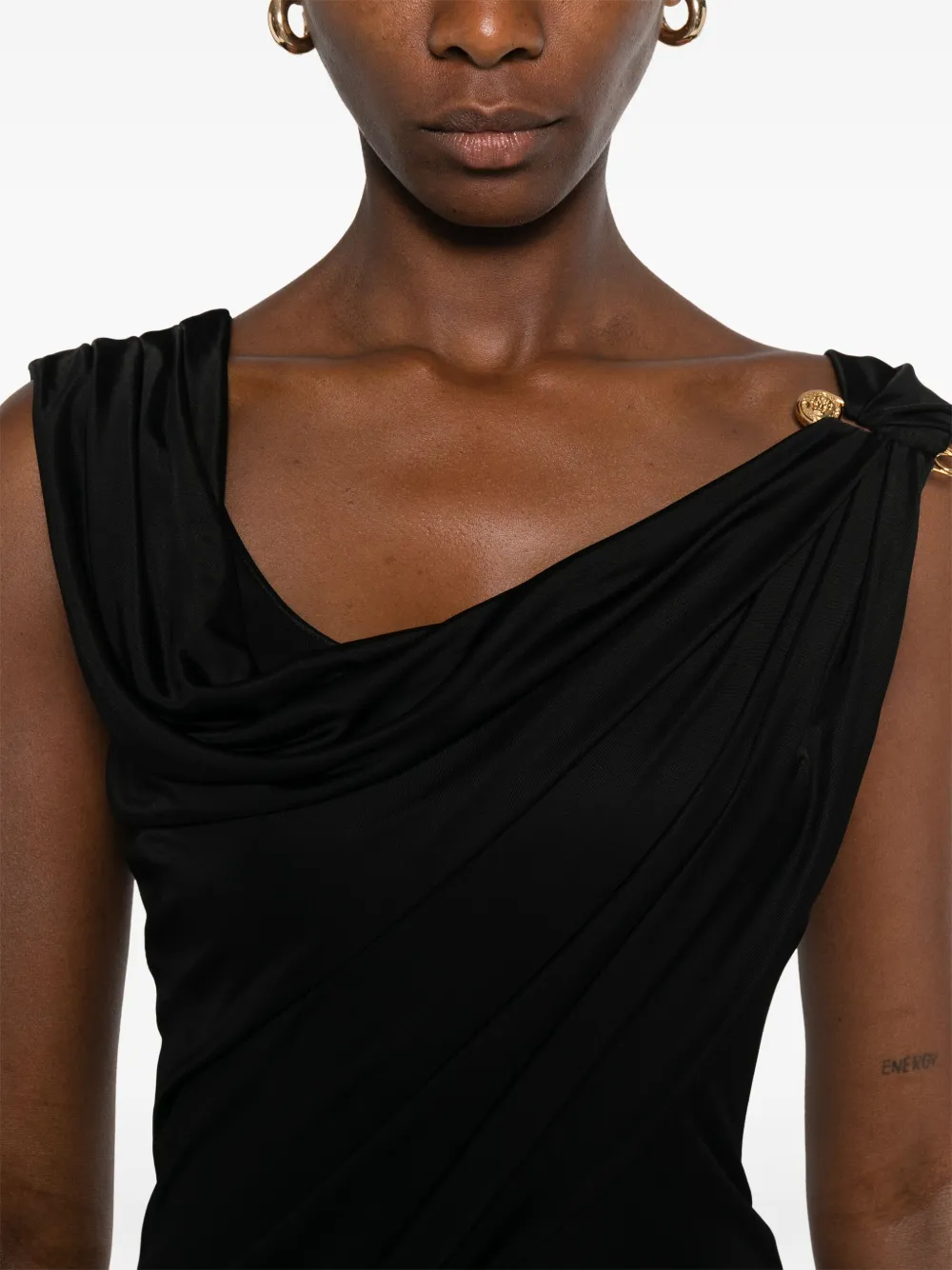 Versace asymmetric neck dress Zwart