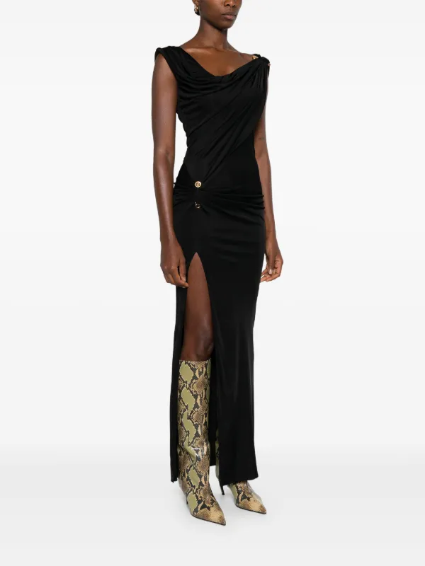 versace black cocktail dress Crepe halterneck midi dress - black
