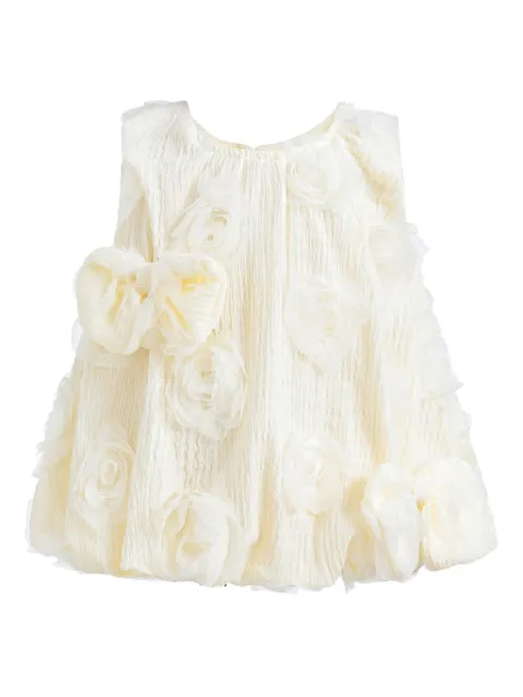 Tulleen ruffled floral-appliqué dress