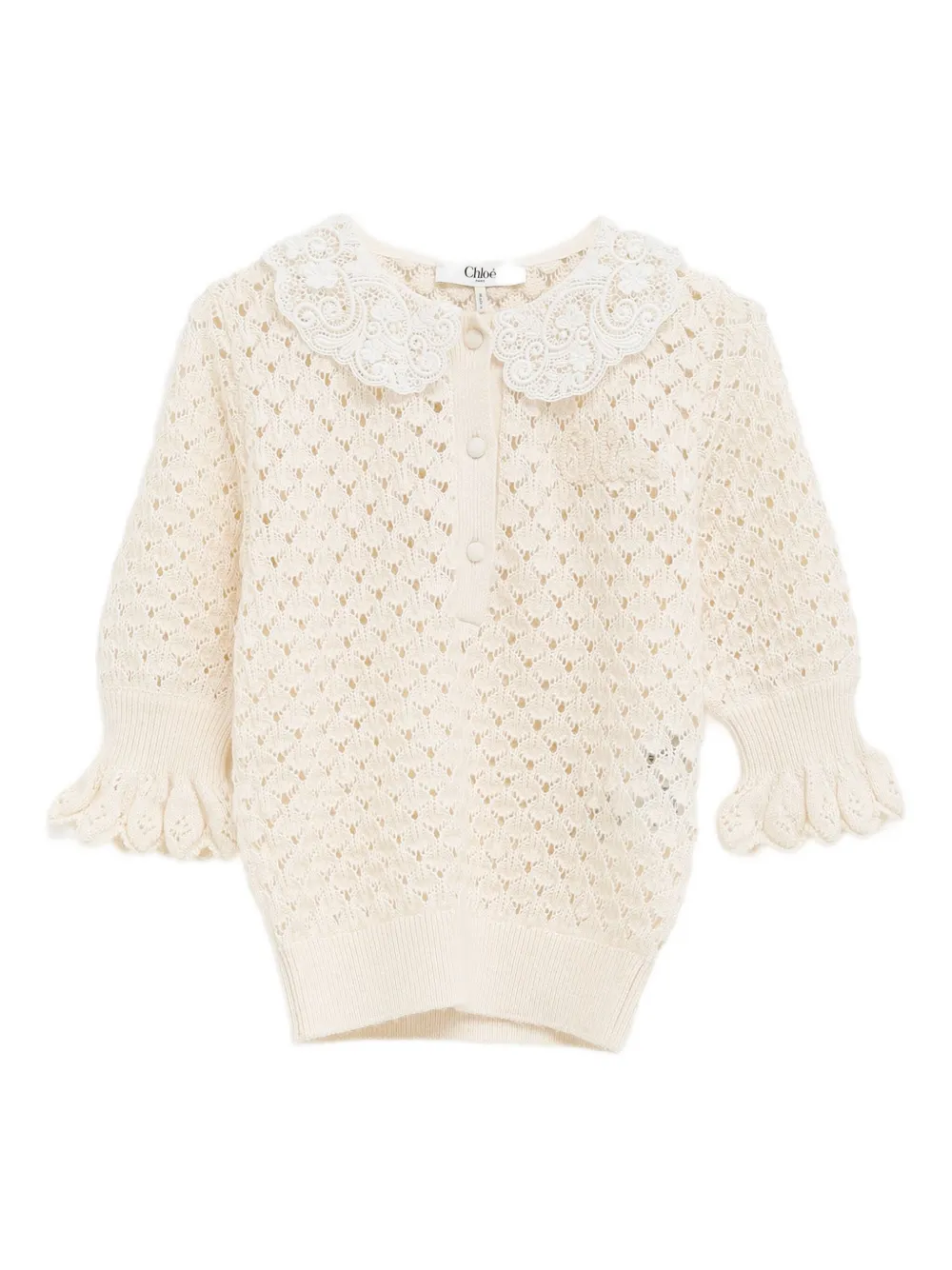 Chloé Lace-collar Open-knit Sweater In White