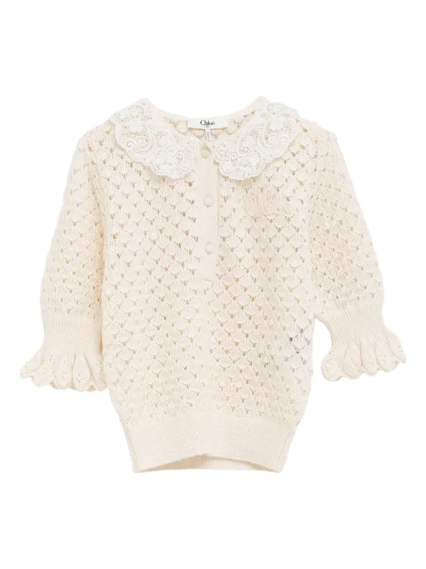Chloé lace-collar open-knit Sweater | White | FARFETCH
