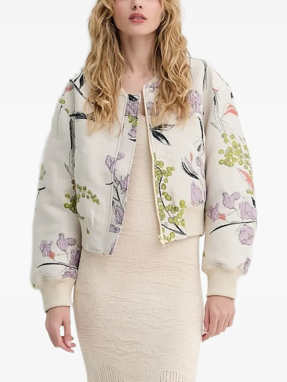 Stine Goya floral-embroidered bomber jacket Beige