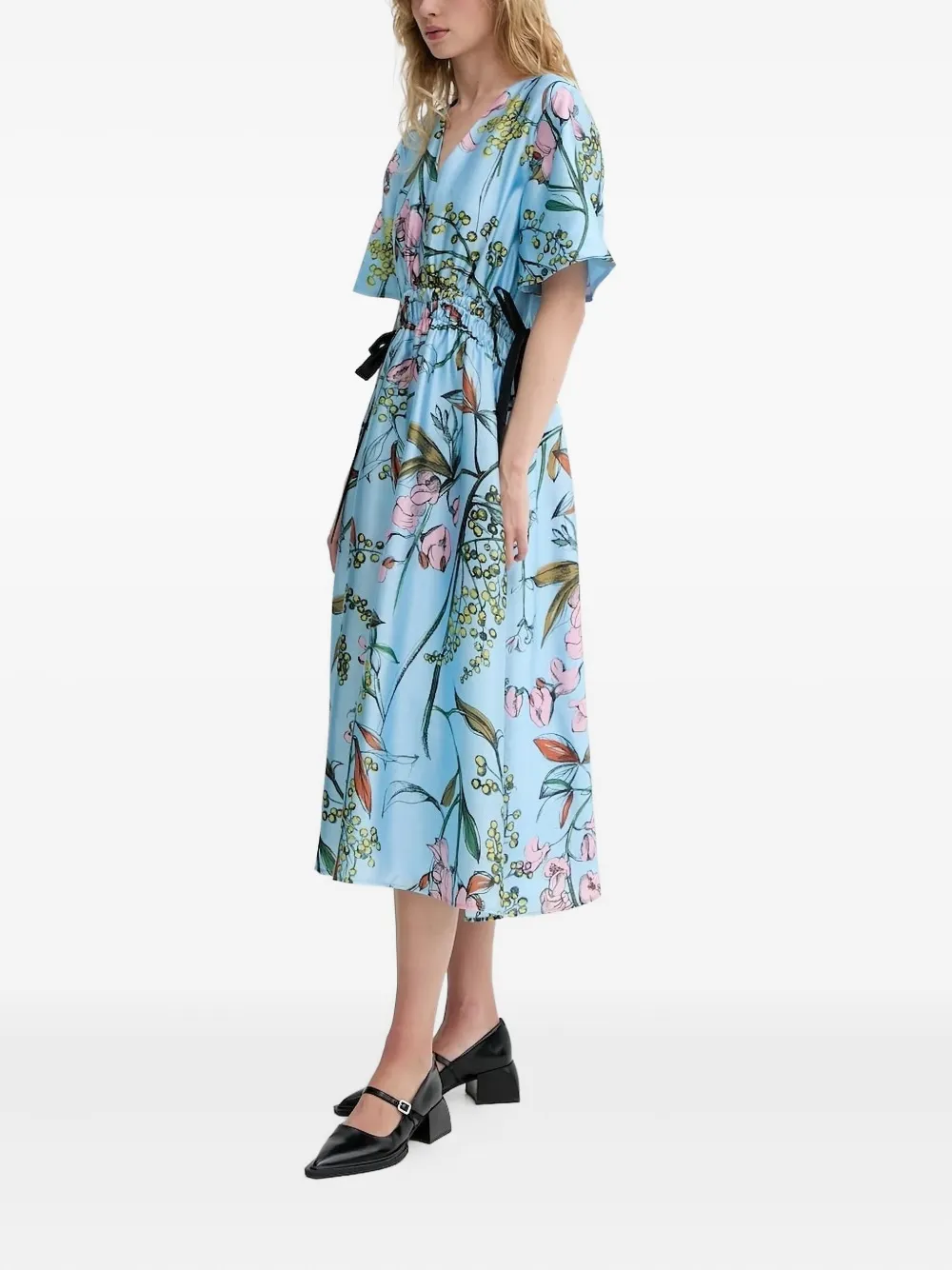 Stine Goya floral-print drawstring midi dress - Blauw