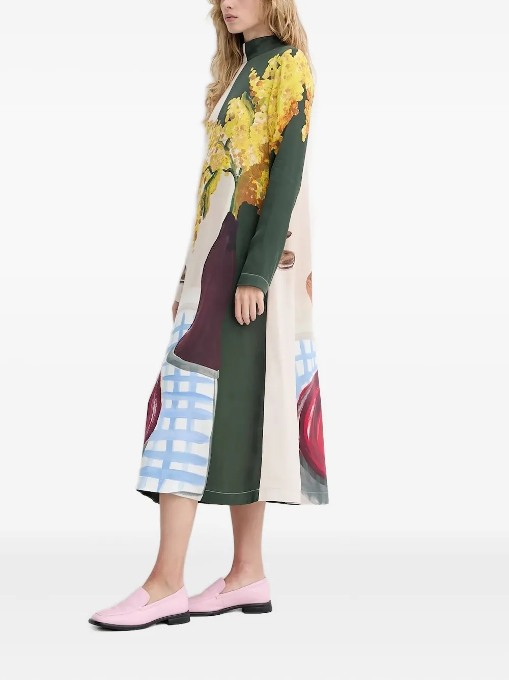 Stine Goya floral-print high-neck dress Beige
