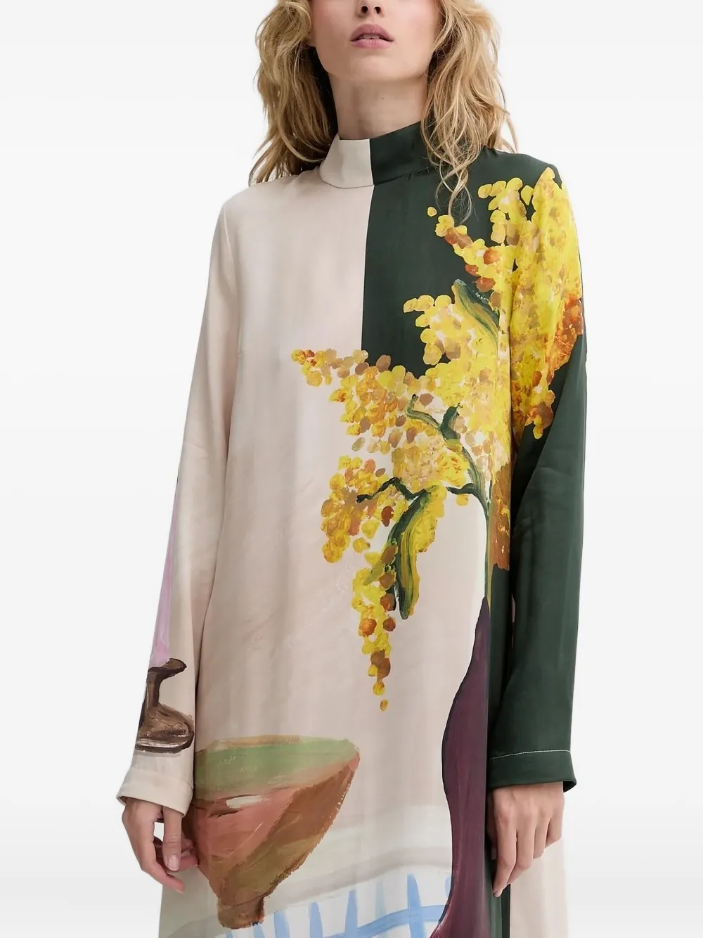 Stine Goya floral-print high-neck dress Beige