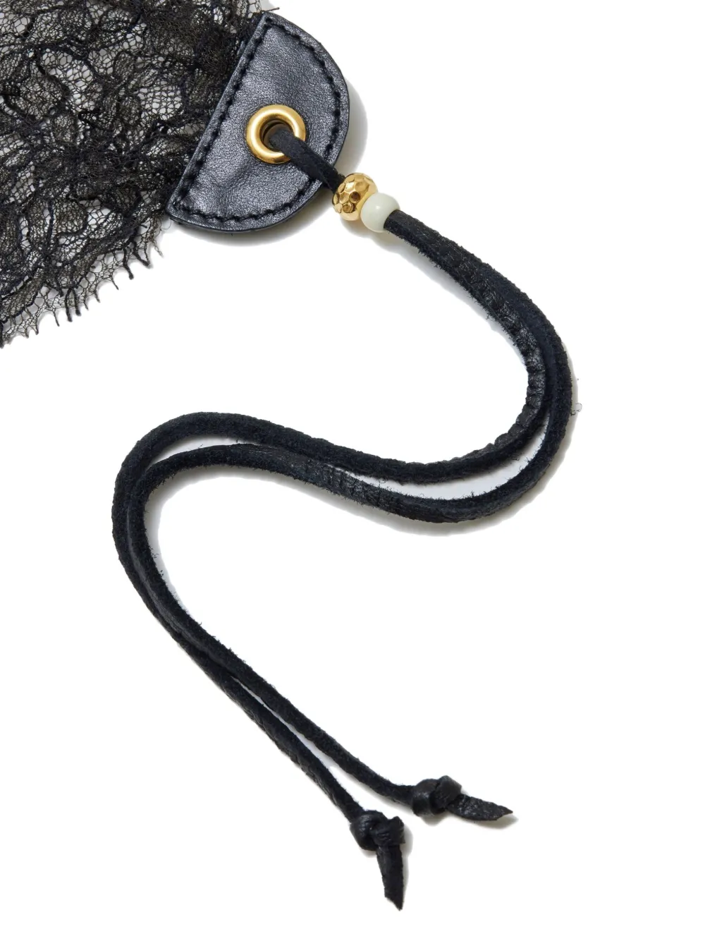 Undercover lace-trimmed leather face mask Zwart