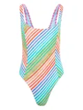 Christopher John Rogers Bias Crayon striped swimsuit - Blue