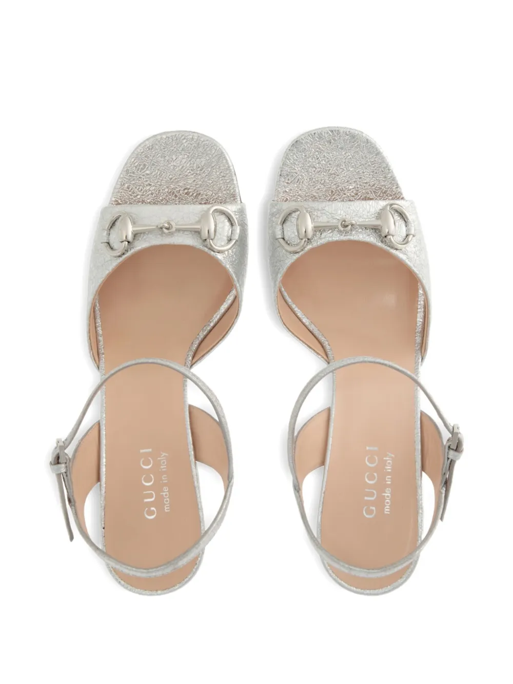 Gucci 75mm Lady Horsebit leather block-heel sandals Silver
