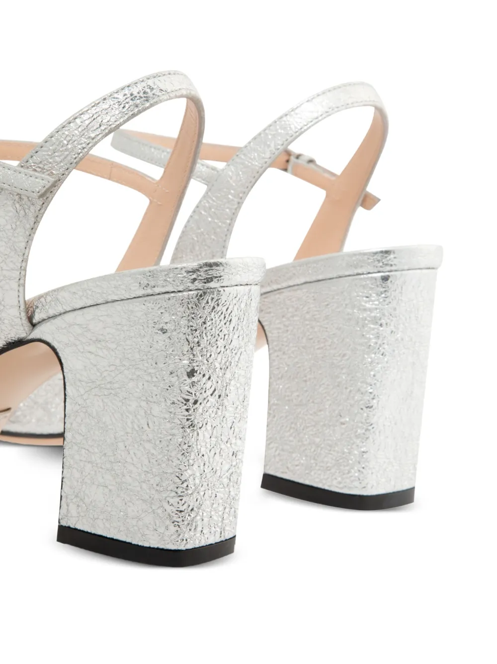 Gucci 75mm Lady Horsebit leather block-heel sandals Silver