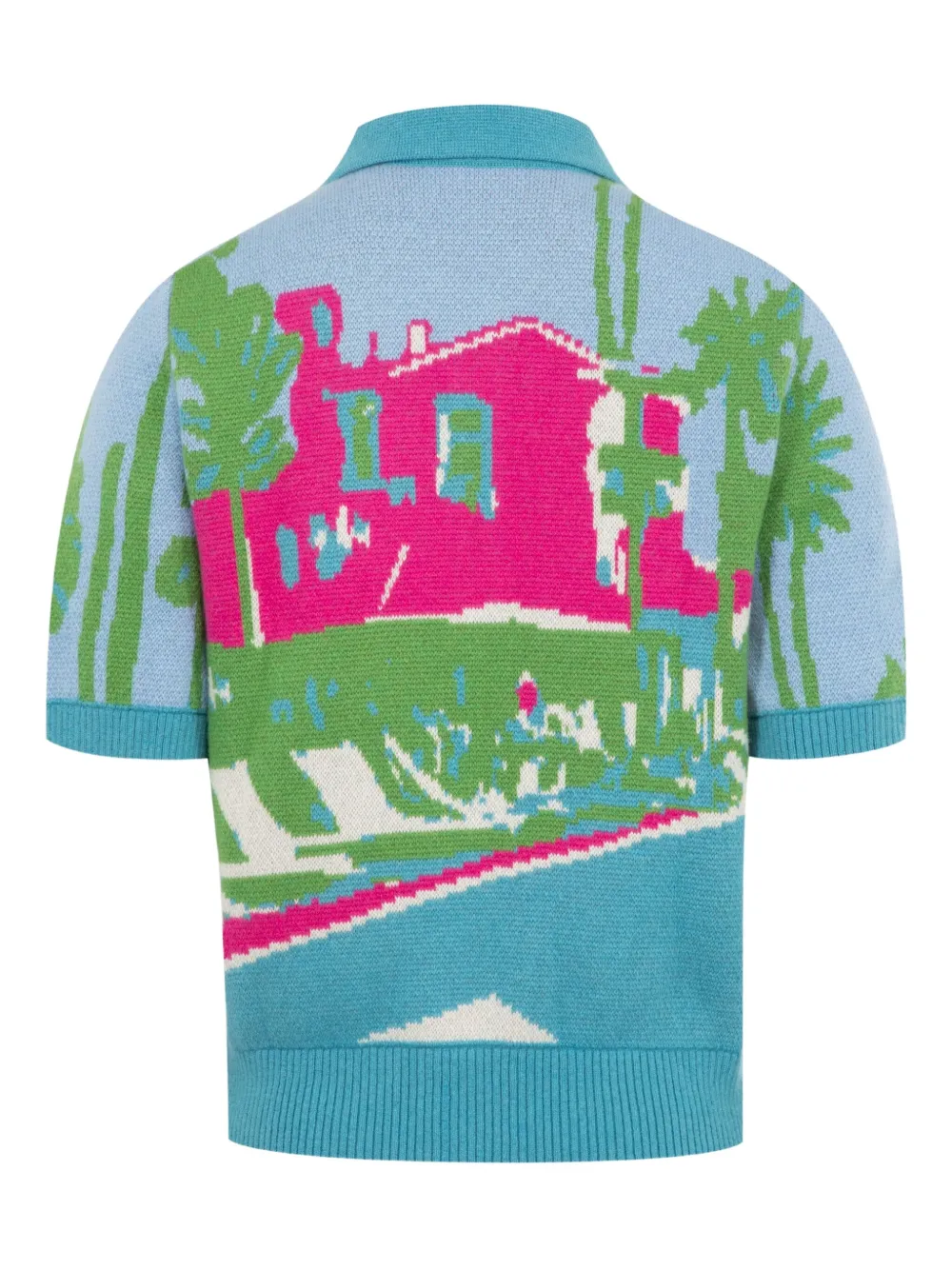 Libertine Poolside palm-jacquard short-sleeve polo top - Blauw