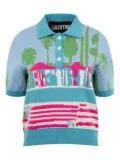 Libertine Poolside palm-jacquard short-sleeve polo top - Blue