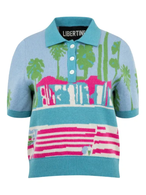 Libertine Poolside palm-jacquard short-sleeve polo top