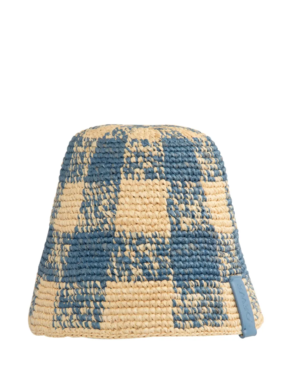Loewe Checkered Straw Bucket Hat In Blue