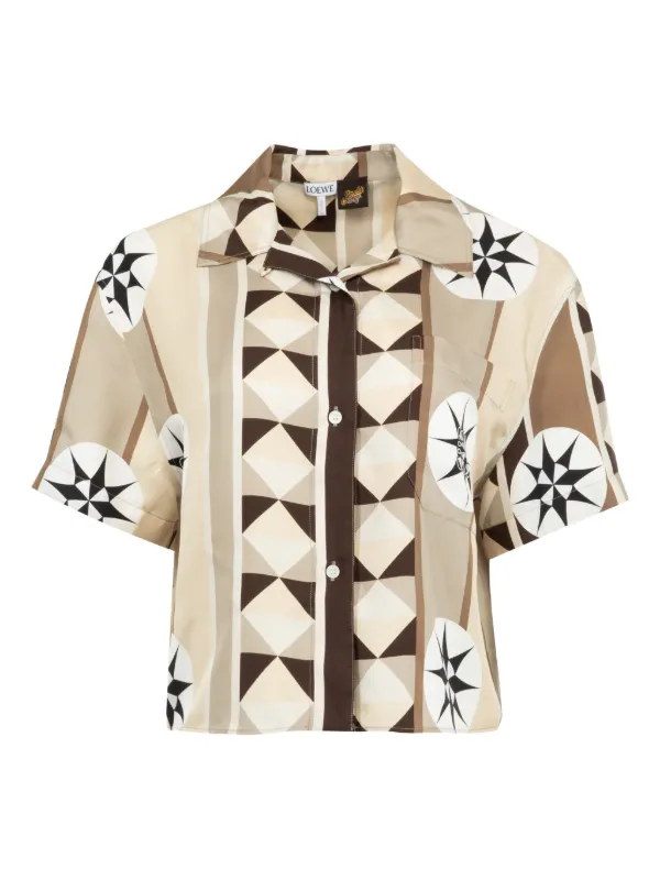 Loewe Geometric-print Short-sleeve Shirt in Brown