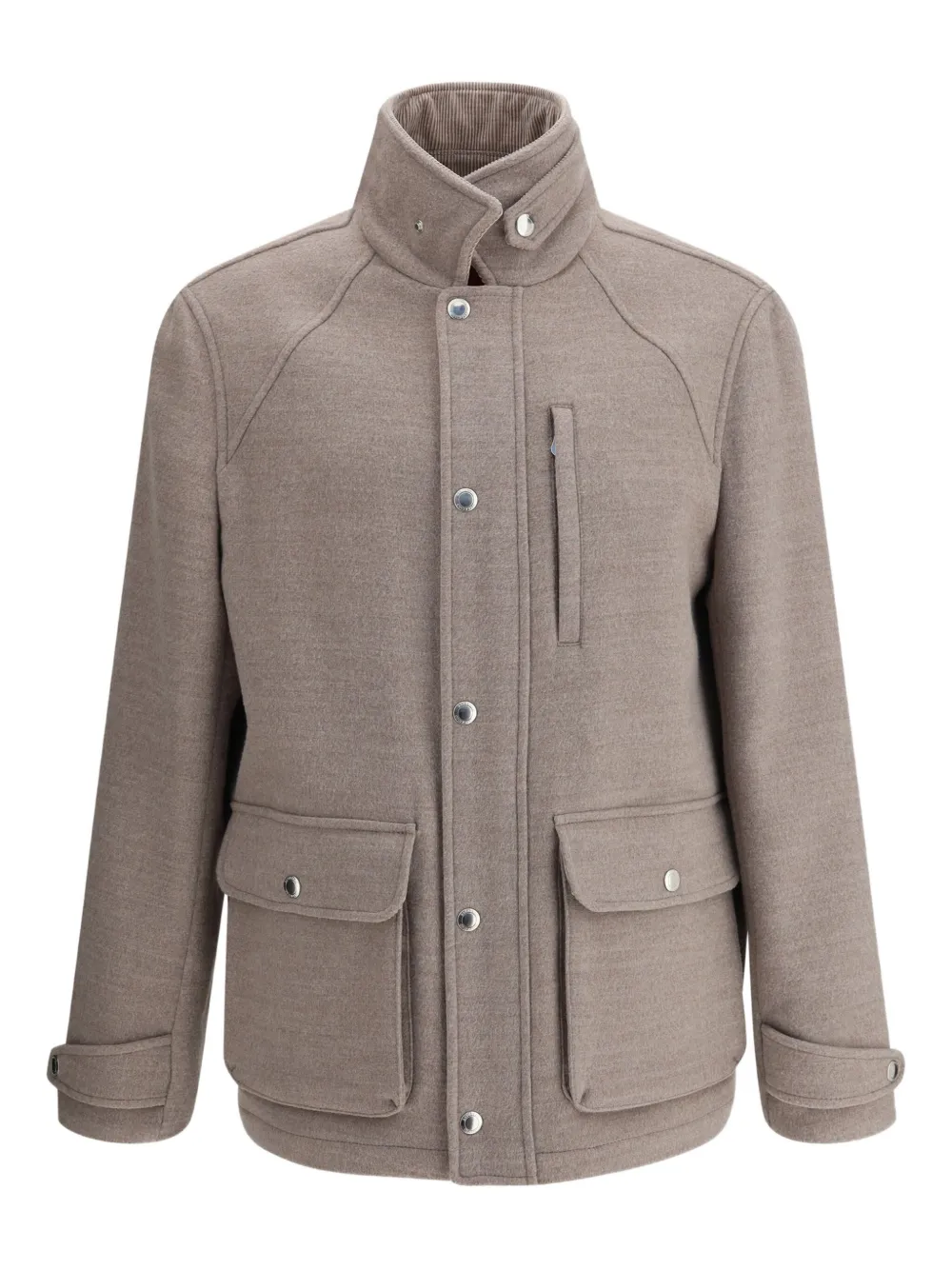 Brunello Cucinelli Jack met klepzak en hoge kraag Beige