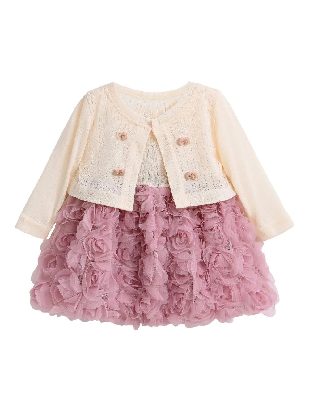 Tulleen Jurk met bloemenpatch Beige
