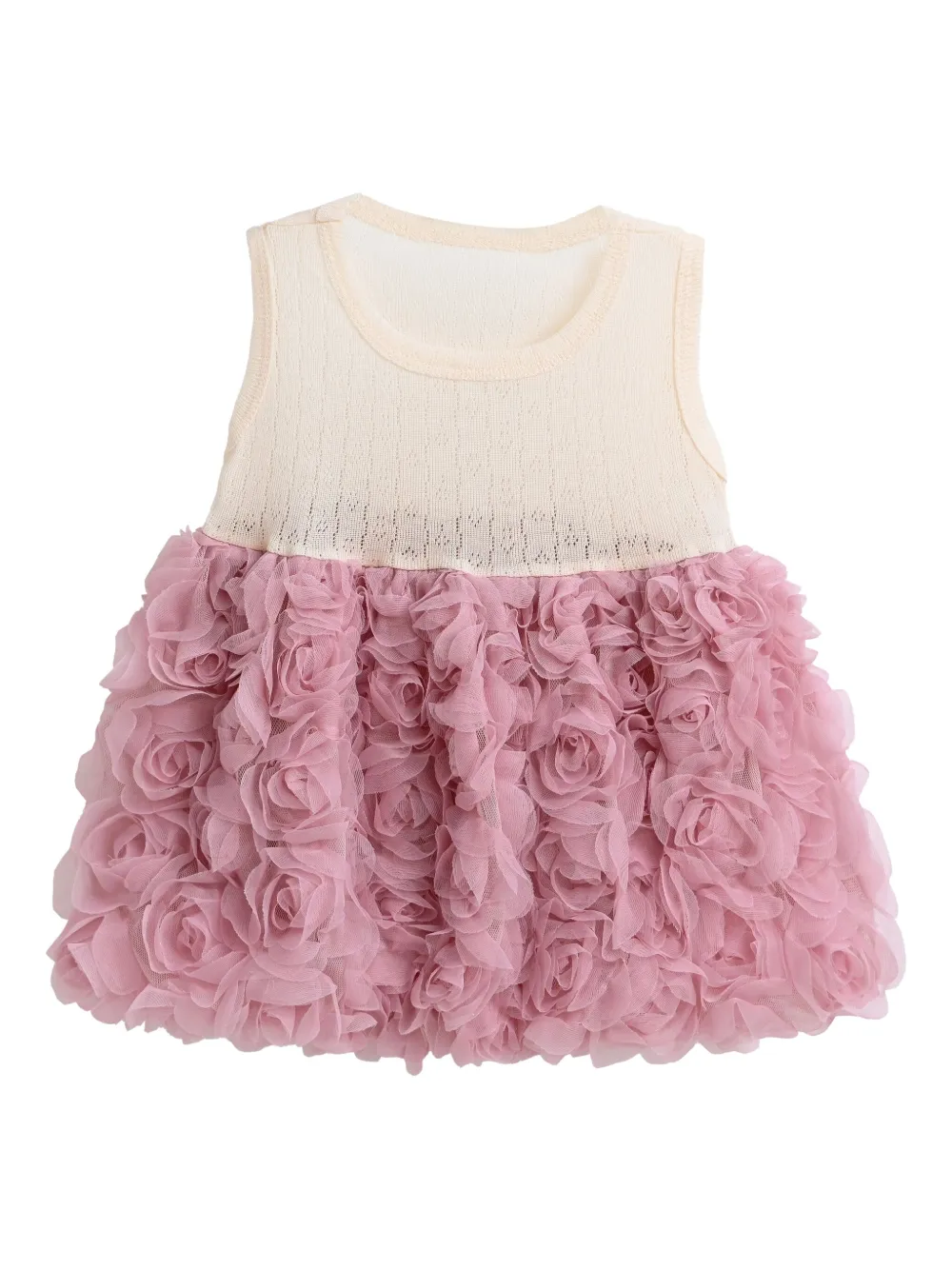 Tulleen Jurk met bloemenpatch Beige