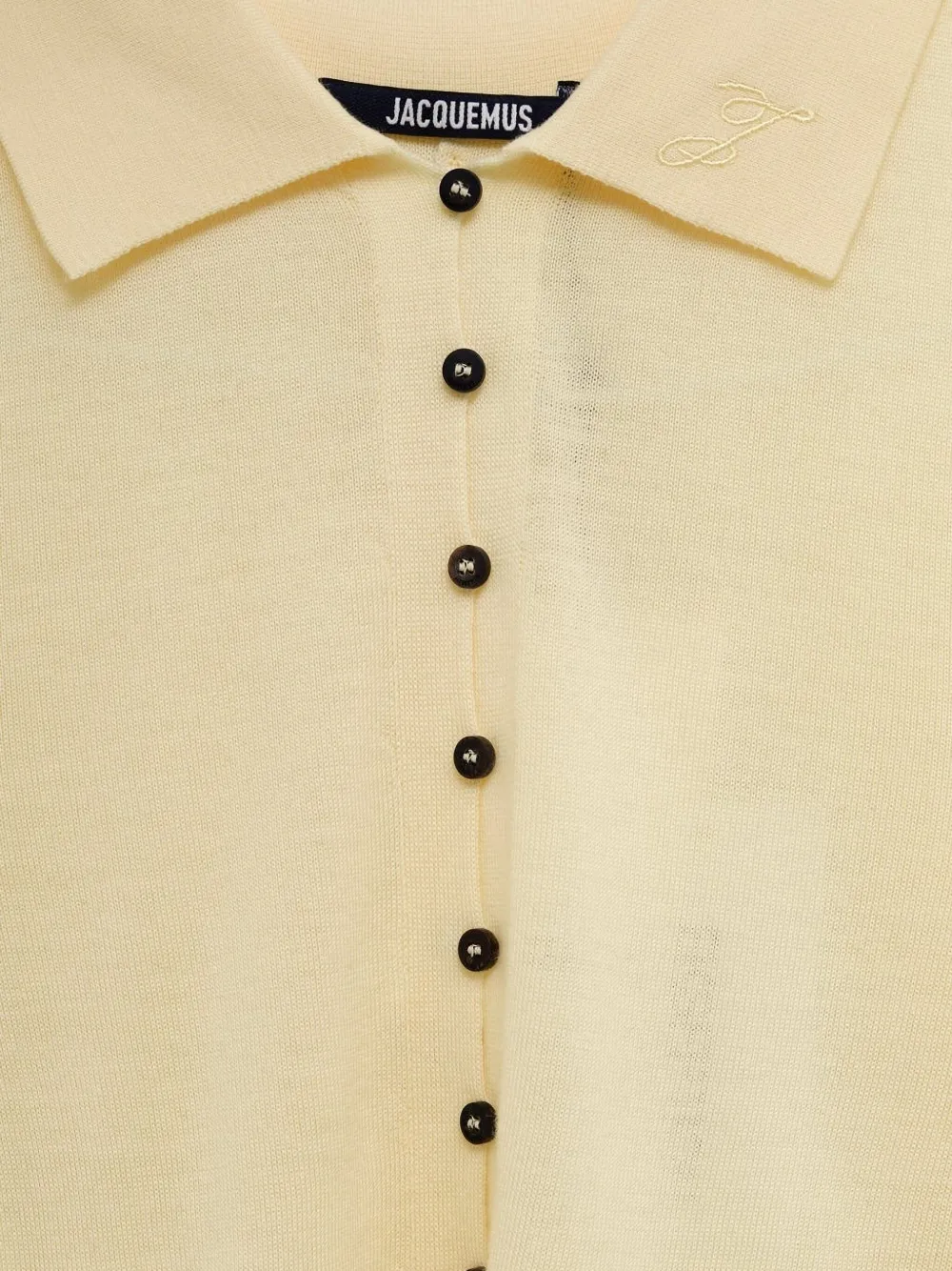 Jacquemus Le Polo Button-embellished Wool-blend Polo Top In Yellow