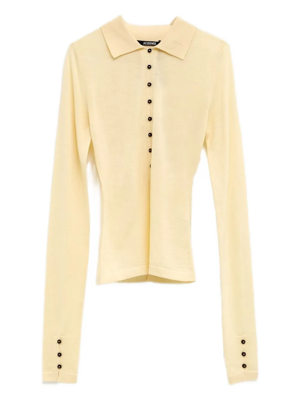 Jacquemus Le Polo Button-embellished Wool-blend Polo Top In Yellow