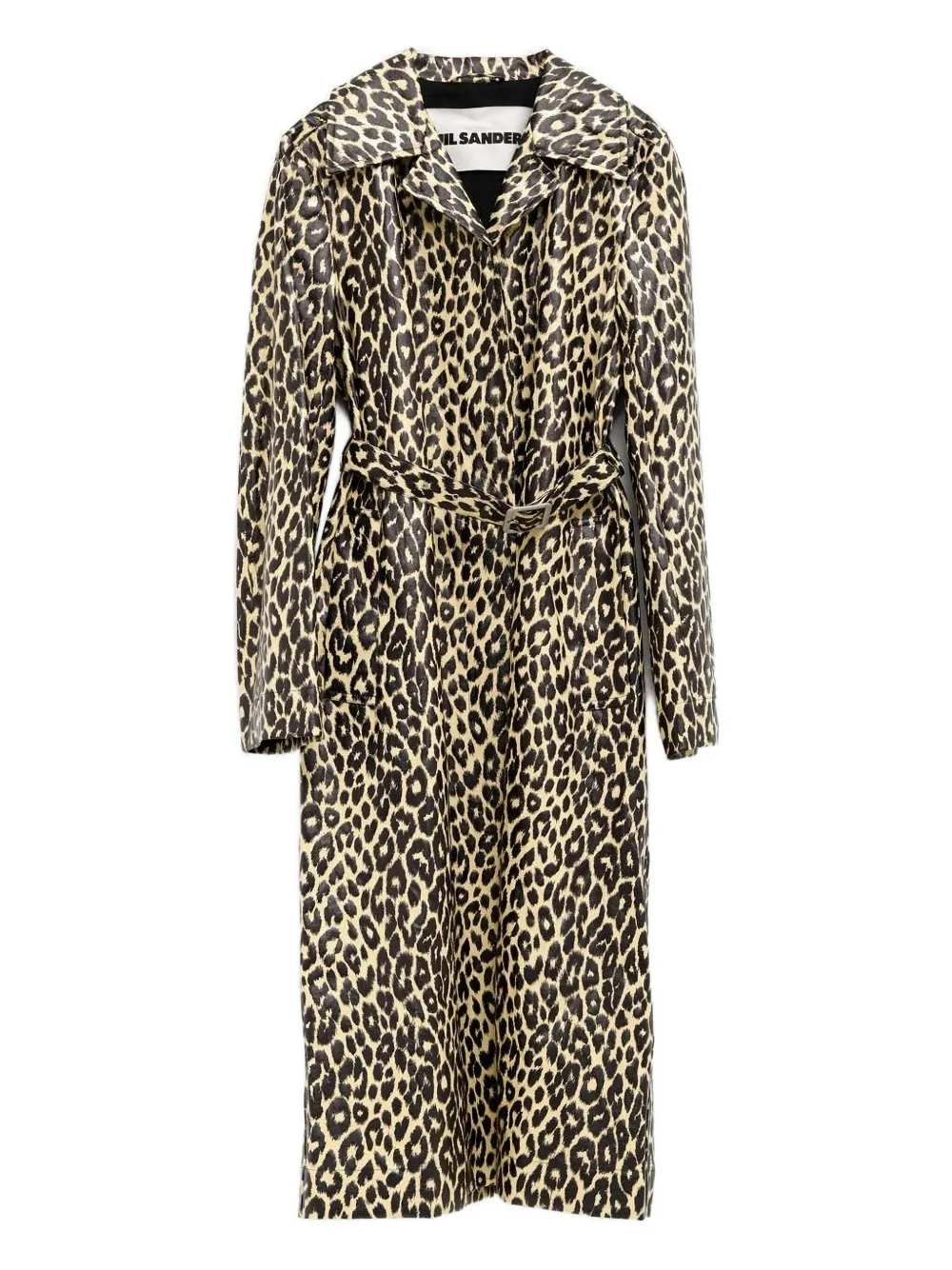 Jil Sander Leopard-print Belted Single-breasted Coat In Black