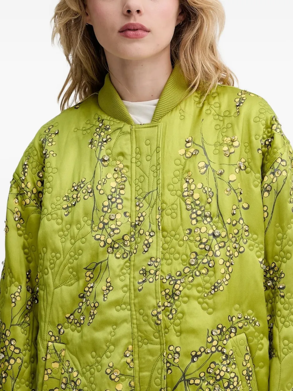 Stine Goya floral-print quilted bomber jacket Groen