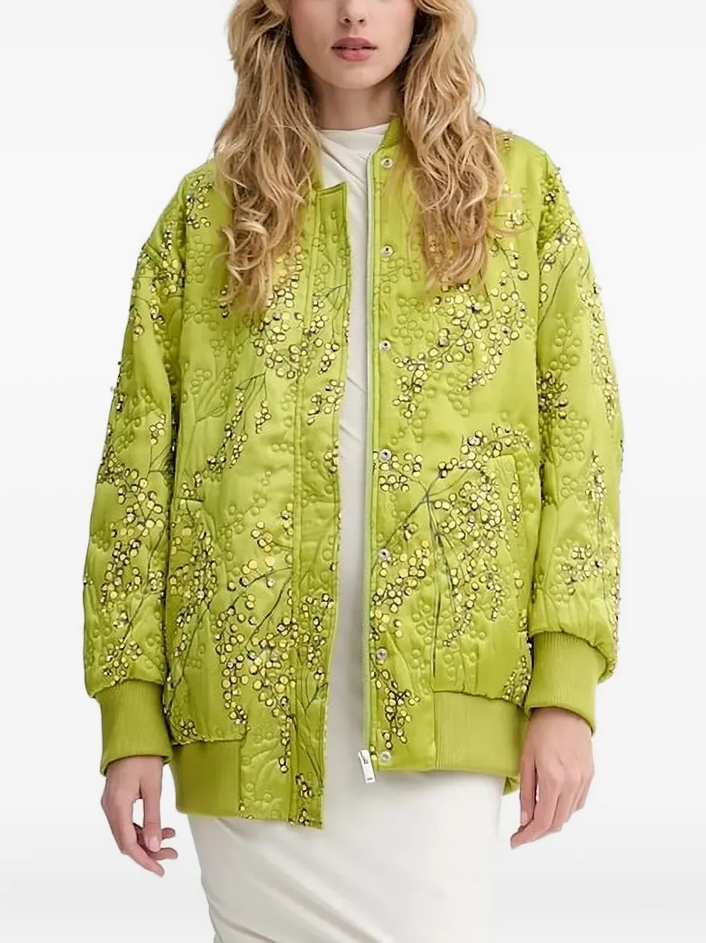 Stine Goya floral-print quilted bomber jacket Groen