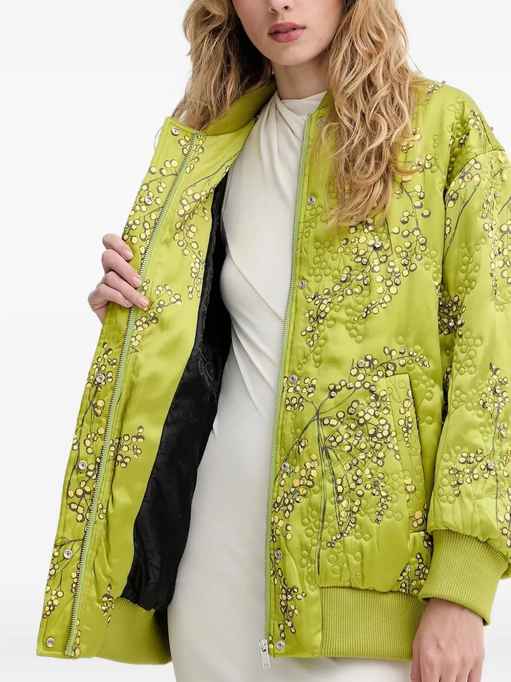 Stine Goya floral-print quilted bomber jacket Groen