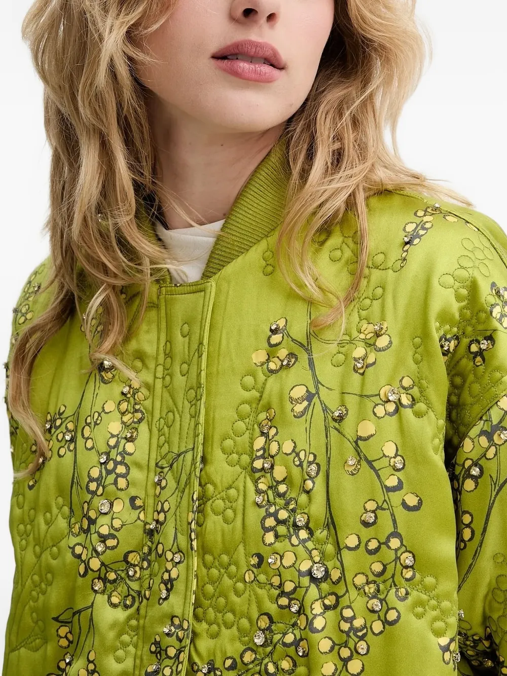 Stine Goya floral-print quilted bomber jacket Groen