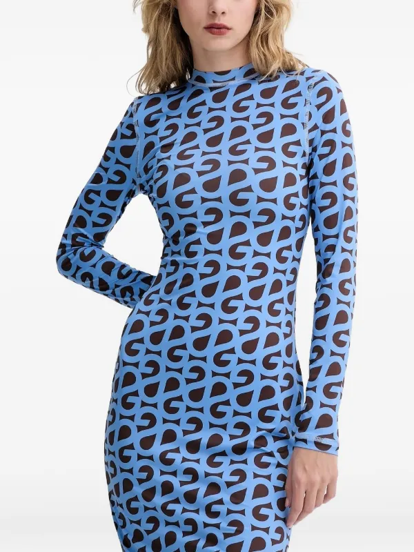 Stine Goya logo-print long-sleeve Midi Dress | Blue | FARFETCH