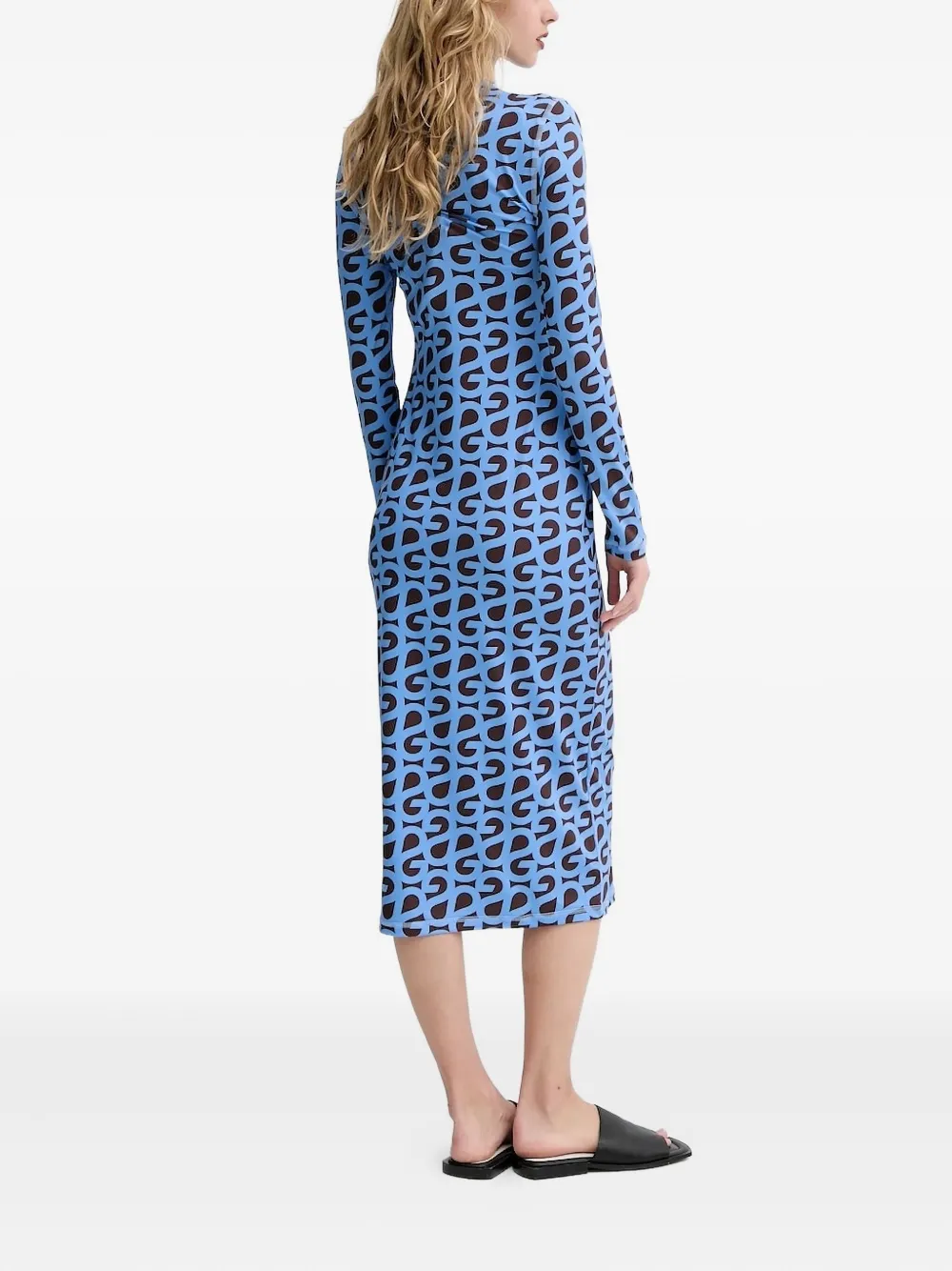 Stine Goya Logo-print Long-sleeve Midi Dress In Blue
