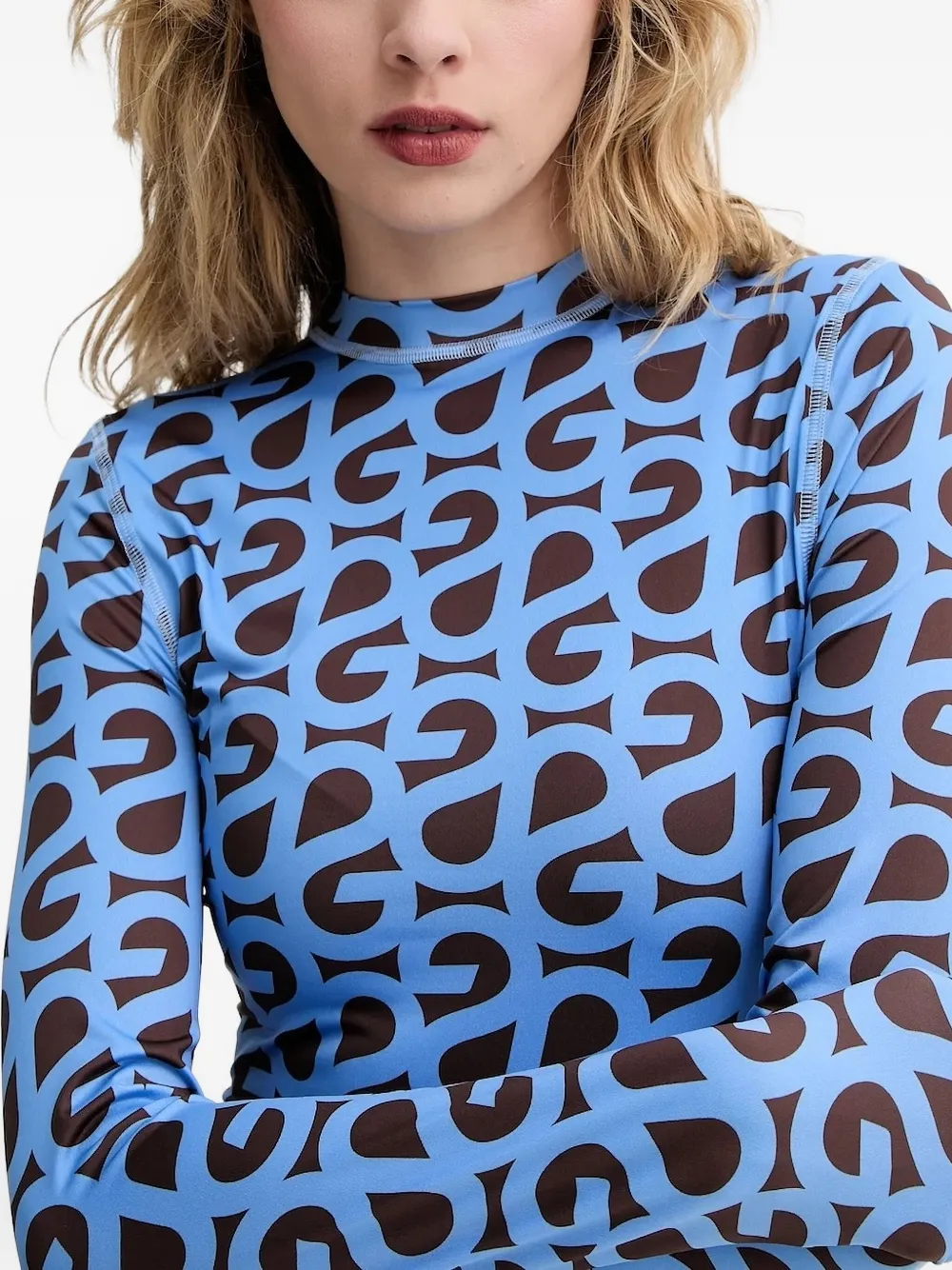 Stine Goya Logo-print Long-sleeve Midi Dress In Blue