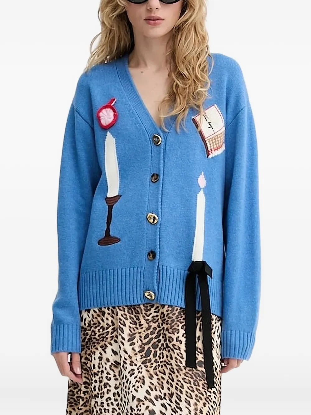 Stine Goya Candle Setting patterned-intarsia cardigan Blauw