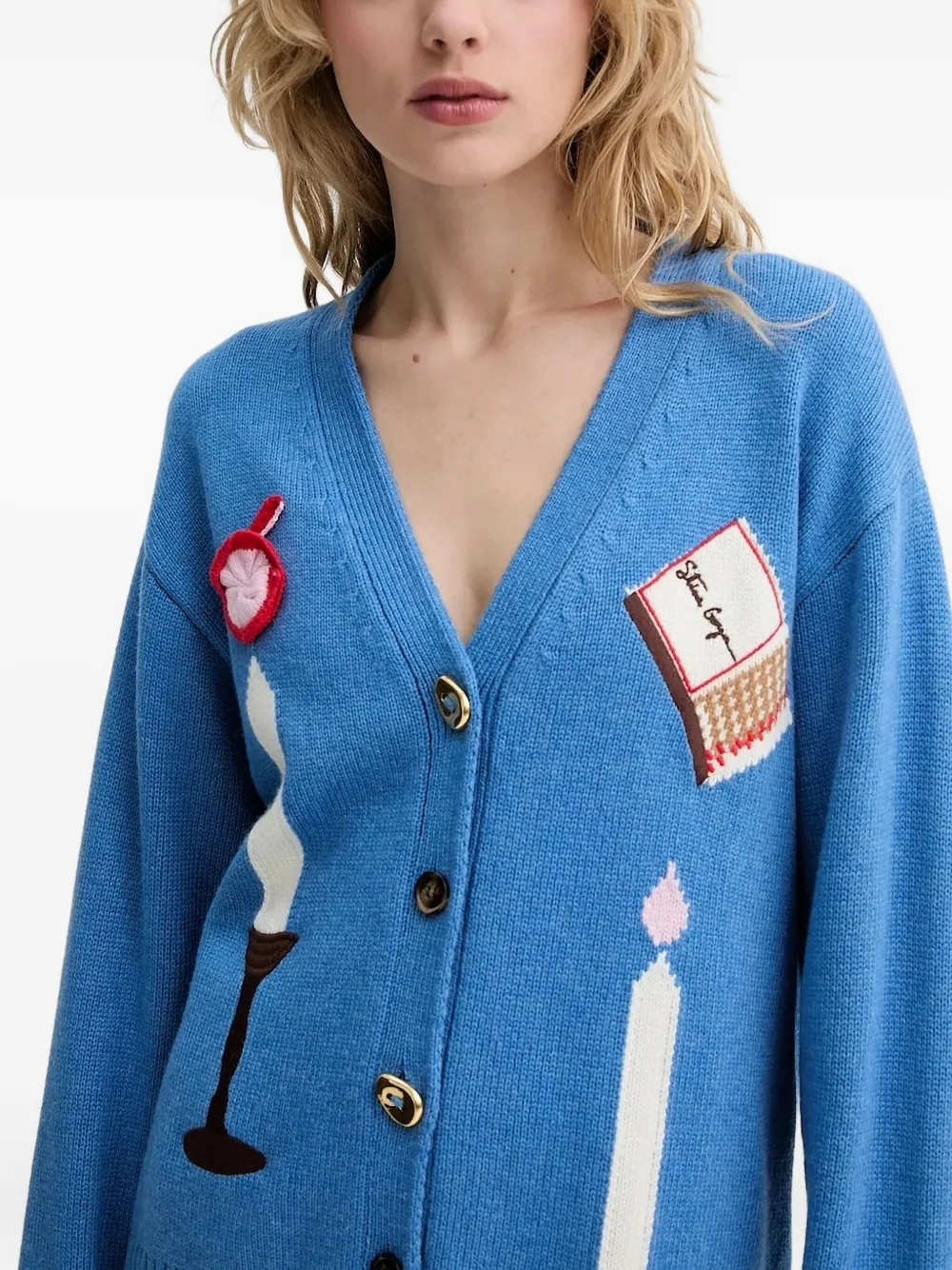 Stine Goya Candle Setting vest met intarsia patroon Blauw